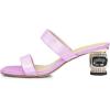 imageFSJ Women Comfy Low Heels Sandals Block Crystal Square Open Toe Two Straps Mules Slip On Shiny Bridal Casual Dress Shoes Size 415 USLavender