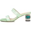 imageFSJ Women Comfy Low Heels Sandals Block Crystal Square Open Toe Two Straps Mules Slip On Shiny Bridal Casual Dress Shoes Size 415 USPale Green