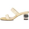 imageFSJ Women Comfy Low Heels Sandals Block Crystal Square Open Toe Two Straps Mules Slip On Shiny Bridal Casual Dress Shoes Size 415 USPale Yellow