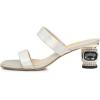 imageFSJ Women Comfy Low Heels Sandals Block Crystal Square Open Toe Two Straps Mules Slip On Shiny Bridal Casual Dress Shoes Size 415 USWhite