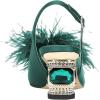 imageFSJ Women Fashion Fur Fur Closed Square Toe Slingback Pumps Crystal Block Low Heel Fuzzy Party Prom Dress Shoes Size 416 USBottle Green