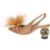 imageFSJ Women Fashion Fur Fur Closed Square Toe Slingback Pumps Crystal Block Low Heel Fuzzy Party Prom Dress Shoes Size 416 USOrange Gold