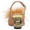 imageFSJ Women Fashion Fur Fur Closed Square Toe Slingback Pumps Crystal Block Low Heel Fuzzy Party Prom Dress Shoes Size 416 USOrange Gold