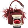 imageFSJ Women Fashion Fur Fur Closed Square Toe Slingback Pumps Crystal Block Low Heel Fuzzy Party Prom Dress Shoes Size 416 USWine Red