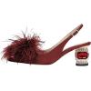 imageFSJ Women Fashion Fur Fur Closed Square Toe Slingback Pumps Crystal Block Low Heel Fuzzy Party Prom Dress Shoes Size 416 USWine Red