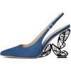 imageFSJ Women Fashion Pointed Toe Butterfly High Heel Pumps Slingback Slip On Ladies Party Dress Casual Shoes Size 415 USBlue
