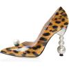 imageFSJ Women High Heel Pearls Studded Pumps Pointed Toe Slip On Beaded Sexy 42 inch Wedding Prom Party Club Dress Shoes Size 416 USLeopard
