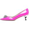 imageFSJ Women Pointed Toe Low Kitten Heel Pumps Studded Crystal Buckle Slip On Comfort Ladies Daily Dressy Shoes Size 415 USHot Pink