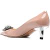 imageFSJ Women Pointed Toe Low Kitten Heel Pumps Studded Crystal Buckle Slip On Comfort Ladies Daily Dressy Shoes Size 415 USNude