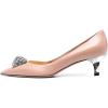 imageFSJ Women Pointed Toe Low Kitten Heel Pumps Studded Crystal Buckle Slip On Comfort Ladies Daily Dressy Shoes Size 415 USNude Matte