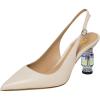 imageFSJ Women Closed Pointed Toe Crystal Block Chunky Mid Heel Slingback Pumps Backless Sleek Fashion Office Wedding Dress Shoes Size 416 USBeige Matte Leather