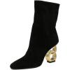 imageFSJ Women Closed Round Toe Chain High Heel Ankle Boots Pull On Ladies Fashion Winter Walking Stretch Short Booties Size 416 USBlacksuede