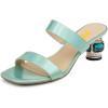 imageFSJ Women Comfy Low Heels Sandals Block Crystal Square Open Toe Two Straps Mules Slip On Shiny Bridal Casual Dress Shoes Size 415 USGreen