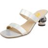 imageFSJ Women Comfy Low Heels Sandals Block Crystal Square Open Toe Two Straps Mules Slip On Shiny Bridal Casual Dress Shoes Size 415 USWhite