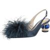 imageFSJ Women Fashion Fur Fur Closed Square Toe Slingback Pumps Crystal Block Low Heel Fuzzy Party Prom Dress Shoes Size 416 USBlue