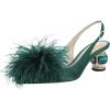 imageFSJ Women Fashion Fur Fur Closed Square Toe Slingback Pumps Crystal Block Low Heel Fuzzy Party Prom Dress Shoes Size 416 USBottle Green