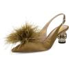 imageFSJ Women Fashion Fur Fur Closed Square Toe Slingback Pumps Crystal Block Low Heel Fuzzy Party Prom Dress Shoes Size 416 USOlive Green
