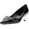 imageFSJ Women Pointed Toe Low Kitten Heel Pumps Studded Crystal Buckle Slip On Comfort Ladies Daily Dressy Shoes Size 415 USBlack