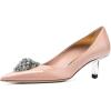 imageFSJ Women Pointed Toe Low Kitten Heel Pumps Studded Crystal Buckle Slip On Comfort Ladies Daily Dressy Shoes Size 415 USNude