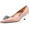 imageFSJ Women Pointed Toe Low Kitten Heel Pumps Studded Crystal Buckle Slip On Comfort Ladies Daily Dressy Shoes Size 415 USNude Matte
