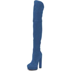 imageFSJ Sexy Thigh High Long Boots Over The Knee Platform Thick High Heel Stretch Leather Shoes Size 415 USBlue