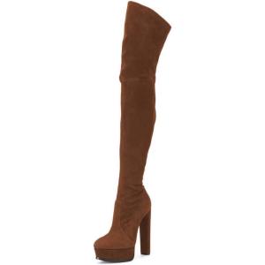imageFSJ Sexy Thigh High Long Boots Over The Knee Platform Thick High Heel Stretch Leather Shoes Size 415 USBrown
