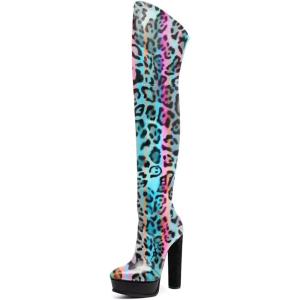 imageFSJ Sexy Thigh High Long Boots Over The Knee Platform Thick High Heel Stretch Leather Shoes Size 415 USColor Leopard