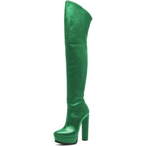 imageFSJ Sexy Thigh High Long Boots Over The Knee Platform Thick High Heel Stretch Leather Shoes Size 415 USGreen