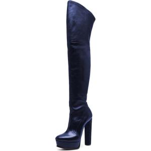 imageFSJ Sexy Thigh High Long Boots Over The Knee Platform Thick High Heel Stretch Leather Shoes Size 415 USMidnight Blue