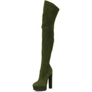 imageFSJ Sexy Thigh High Long Boots Over The Knee Platform Thick High Heel Stretch Leather Shoes Size 415 USOlive Green