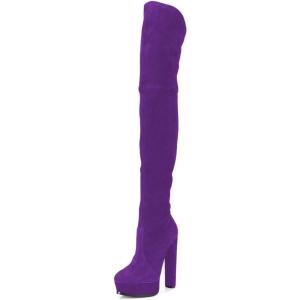 imageFSJ Sexy Thigh High Long Boots Over The Knee Platform Thick High Heel Stretch Leather Shoes Size 415 USPurple