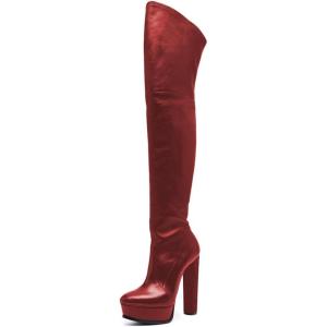 imageFSJ Sexy Thigh High Long Boots Over The Knee Platform Thick High Heel Stretch Leather Shoes Size 415 USRed