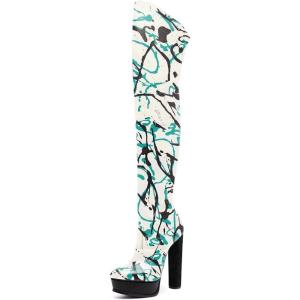 imageFSJ Sexy Thigh High Long Boots Over The Knee Platform Thick High Heel Stretch Leather Shoes Size 415 USWhite Multi