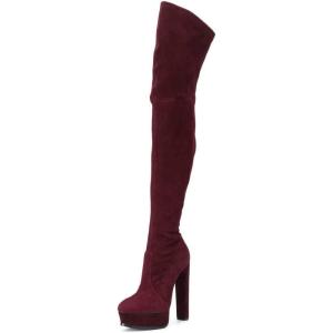 imageFSJ Sexy Thigh High Long Boots Over The Knee Platform Thick High Heel Stretch Leather Shoes Size 415 USWine Red