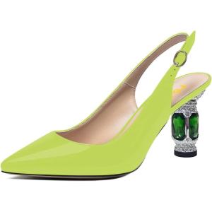 imageFSJ Women Closed Pointed Toe Crystal Block Chunky Mid Heel Slingback Pumps Backless Sleek Fashion Office Wedding Dress Shoes Size 416 USLight Green