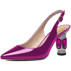 imageFSJ Women Closed Pointed Toe Crystal Block Chunky Mid Heel Slingback Pumps Backless Sleek Fashion Office Wedding Dress Shoes Size 416 USVioletred