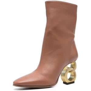 imageFSJ Women Closed Round Toe Chain High Heel Ankle Boots Pull On Ladies Fashion Winter Walking Stretch Short Booties Size 416 USChocolate