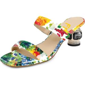 imageFSJ Women Comfy Low Heels Sandals Block Crystal Square Open Toe Two Straps Mules Slip On Shiny Bridal Casual Dress Shoes Size 415 USFlower