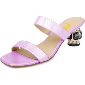 imageFSJ Women Comfy Low Heels Sandals Block Crystal Square Open Toe Two Straps Mules Slip On Shiny Bridal Casual Dress Shoes Size 415 USLavender