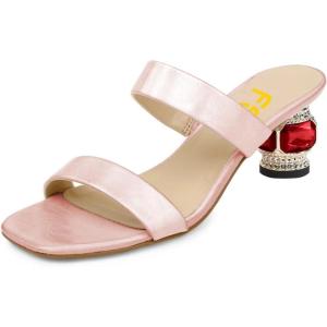 imageFSJ Women Comfy Low Heels Sandals Block Crystal Square Open Toe Two Straps Mules Slip On Shiny Bridal Casual Dress Shoes Size 415 USPink