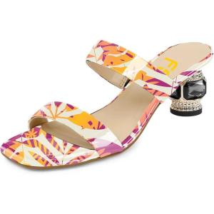 imageFSJ Women Comfy Low Heels Sandals Block Crystal Square Open Toe Two Straps Mules Slip On Shiny Bridal Casual Dress Shoes Size 415 USPlants