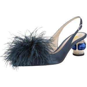 imageFSJ Women Fashion Fur Fur Closed Square Toe Slingback Pumps Crystal Block Low Heel Fuzzy Party Prom Dress Shoes Size 416 USBlue