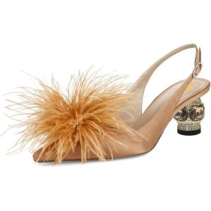 imageFSJ Women Fashion Fur Fur Closed Square Toe Slingback Pumps Crystal Block Low Heel Fuzzy Party Prom Dress Shoes Size 416 USOrange Gold