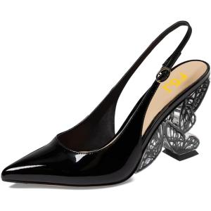 imageFSJ Women Fashion Pointed Toe Butterfly High Heel Pumps Slingback Slip On Ladies Party Dress Casual Shoes Size 415 USBlackpatent Leather