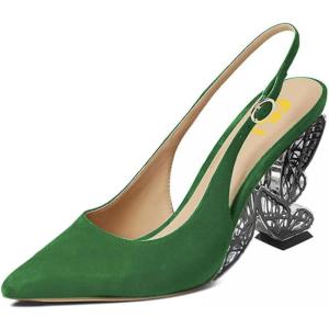 imageFSJ Women Fashion Pointed Toe Butterfly High Heel Pumps Slingback Slip On Ladies Party Dress Casual Shoes Size 415 USGreen