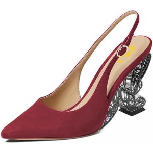 imageFSJ Women Fashion Pointed Toe Butterfly High Heel Pumps Slingback Slip On Ladies Party Dress Casual Shoes Size 415 USIndian Red