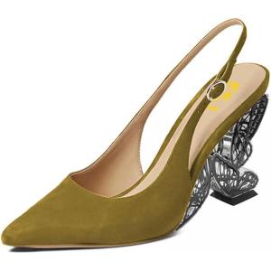 imageFSJ Women Fashion Pointed Toe Butterfly High Heel Pumps Slingback Slip On Ladies Party Dress Casual Shoes Size 415 USOlive