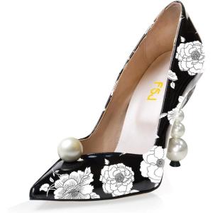 imageFSJ Women High Heel Pearls Studded Pumps Pointed Toe Slip On Beaded Sexy 42 inch Wedding Prom Party Club Dress Shoes Size 416 USFlower