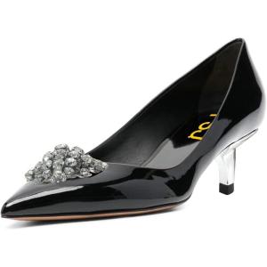 imageFSJ Women Pointed Toe Low Kitten Heel Pumps Studded Crystal Buckle Slip On Comfort Ladies Daily Dressy Shoes Size 415 USBlack