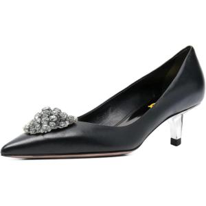 imageFSJ Women Pointed Toe Low Kitten Heel Pumps Studded Crystal Buckle Slip On Comfort Ladies Daily Dressy Shoes Size 415 USBlack Matte